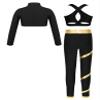 Huimingda Girls 3 Pcs Dance Outfit Mock Neck Crop Top Cutout Back Top with Pants Gymnastic Ballet Ice Skating Tracksuit Black&Gold 12 Years view 2