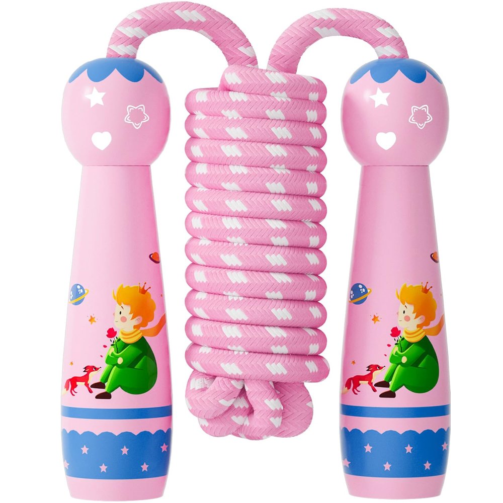 Jump Rope for Kids-Adjustable Cotton Braided Skipping Rope with Wooden Handle for Toddler Fitness Workout Exercise Outdoor Activity