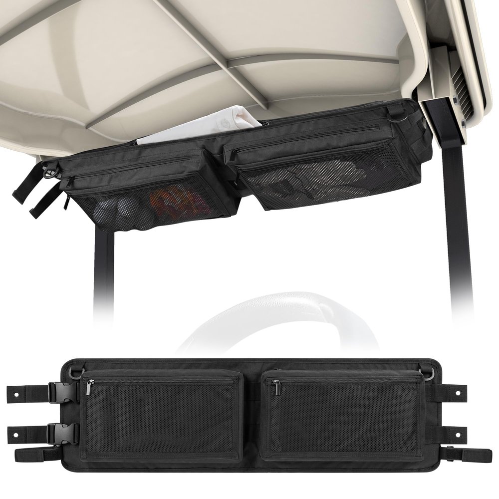 PGmoon Golf Cart Ceiling Storage Bag, Golf Cart Overhead Organizer Bag Compatible with Club Car Precedent,Tempo, Onward, Black