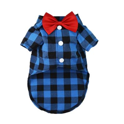 Bowtie Dog T-Shirts Classical Plaid Thin Breathable Summer Dog Clothes Compatible with Small Large Dogs Puppy Pet Cat Vest Chihuahua Yorkies (Color : Blue, Size : L)
