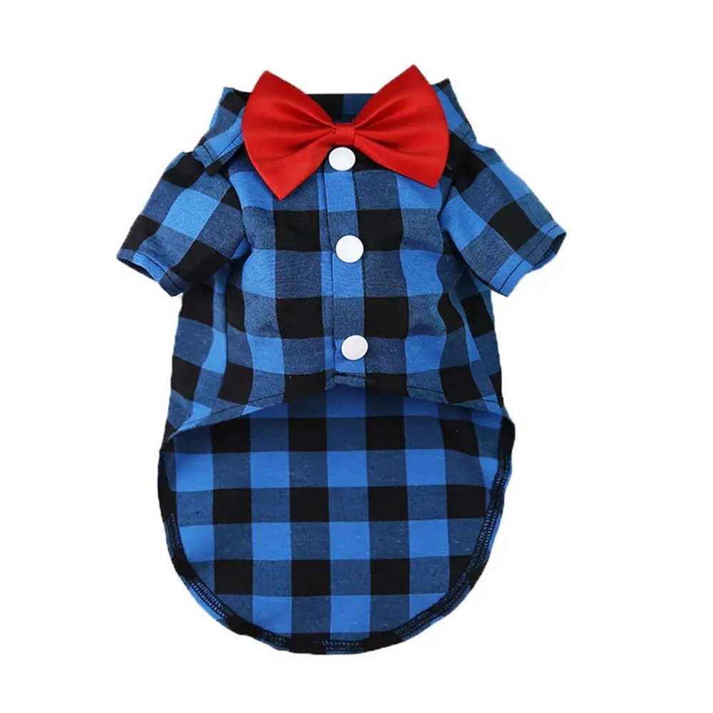 Bowtie Dog T-Shirts Classical Plaid Thin Breathable Summer Dog Clothes Compatible with Small Large Dogs Puppy Pet Cat Vest Chihuahua Yorkies (Color : Blue, Size : L)