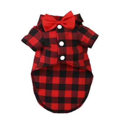 Bowtie Dog T-Shirts Classical Plaid Thin Breathable Summer Dog Clothes Compatible with Small Large Dogs Puppy Pet Cat Vest Chihuahua Yorkies (Color : Red, Size : S)