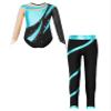 JEATHA Kids Girls Figure Skating Outfits Gymnastics Tumbling Athletic Dance Leotard with Leggings Pants Set Blue Green 8 Years view 1