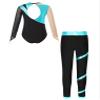 JEATHA Kids Girls Figure Skating Outfits Gymnastics Tumbling Athletic Dance Leotard with Leggings Pants Set Blue Green 8 Years view 2