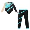 JEATHA Kids Girls Figure Skating Outfits Gymnastics Tumbling Athletic Dance Leotard with Leggings Pants Set Blue Green 8 Years view 3