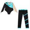 JEATHA Kids Girls Figure Skating Outfits Gymnastics Tumbling Athletic Dance Leotard with Leggings Pants Set Blue Green 8 Years view 4