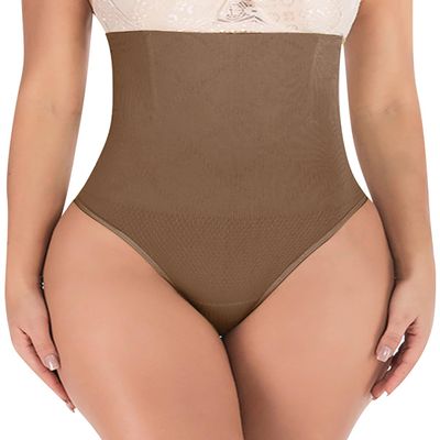 ACPLK Thong Shapewear Tummy Control Underwear for Women Butt Lifter Panties Seamless High Waist Body Shaper Brown