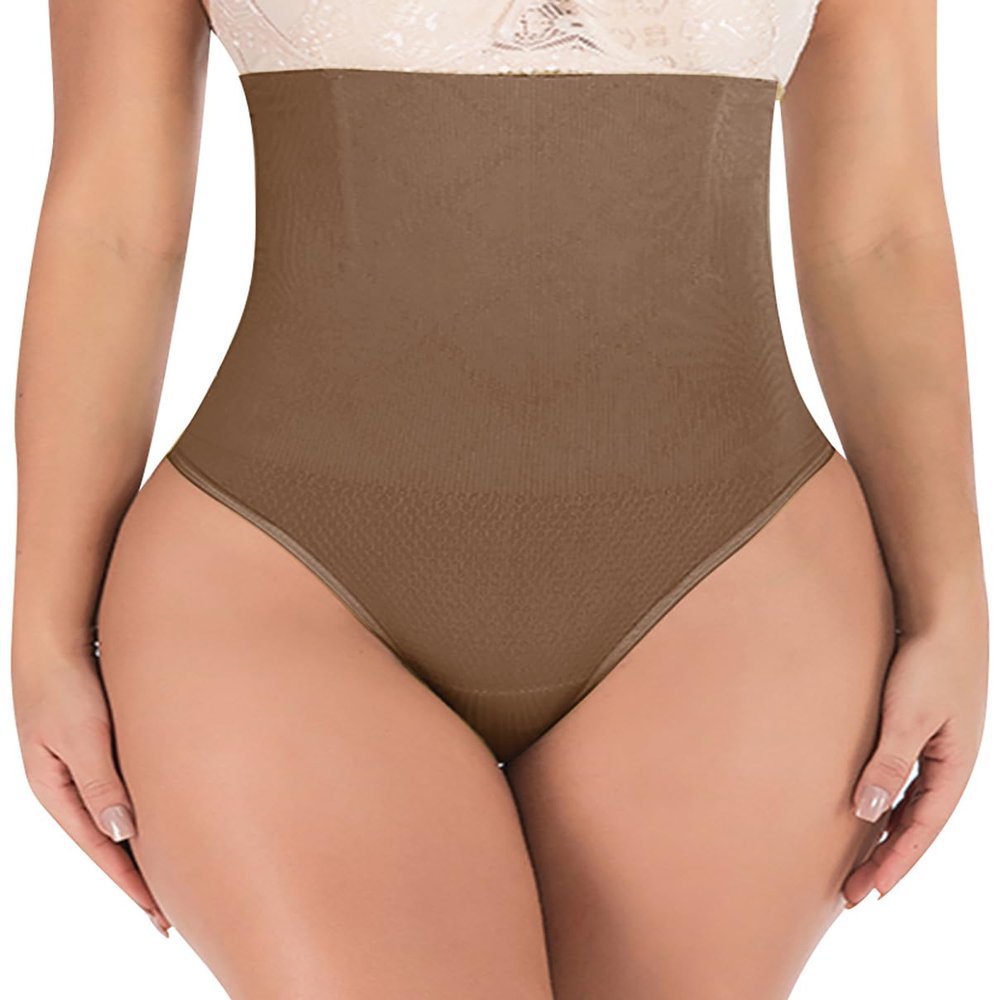 ACPLK Thong Shapewear Tummy Control Underwear for Women Butt Lifter Panties Seamless High Waist Body Shaper Brown