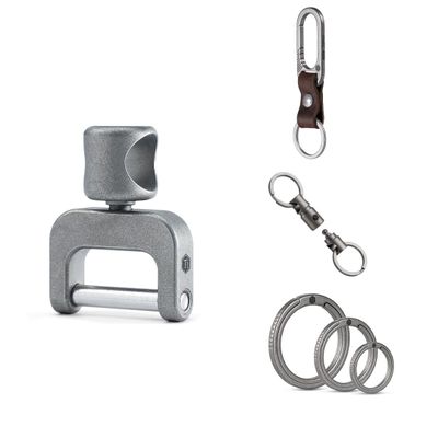 KeyUnity KA35M Titanium Swivel D Ring, KM02 Titanium Belt Clip Carabiner, KA24 Detachable Key Ring Connector & KA02 Flat Key Rings Bundle