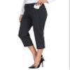 MoFiz Women's Capris Pull-On Stretch Straight Leg Elastic Waist Cropped Dress Pants with Pockets for Golf Yoga Office Work Business Casual Summer Black Pinstripe XL view 1