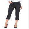 MoFiz Women's Capris Pull-On Stretch Straight Leg Elastic Waist Cropped Dress Pants with Pockets for Golf Yoga Office Work Business Casual Summer Black Pinstripe XL view 2