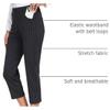 MoFiz Women's Capris Pull-On Stretch Straight Leg Elastic Waist Cropped Dress Pants with Pockets for Golf Yoga Office Work Business Casual Summer Black Pinstripe XL view 4