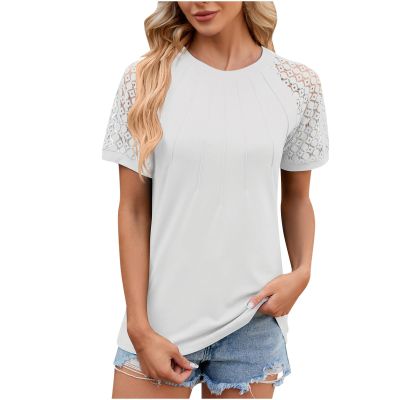 Women's Short Sleeve Shirts Summer Casual Crew Neck Pullover Tops Fitted Dressy Loose Fit Blouses Tunic Tops Tee Shirts White