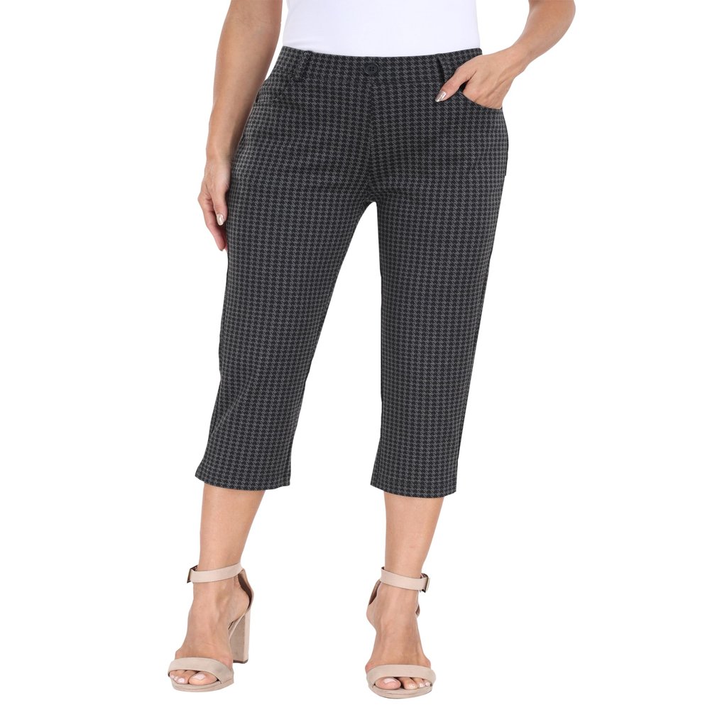 MoFiz Womens Capri Pants Dress Capris with Pockets Stretch Houndstooth XS
