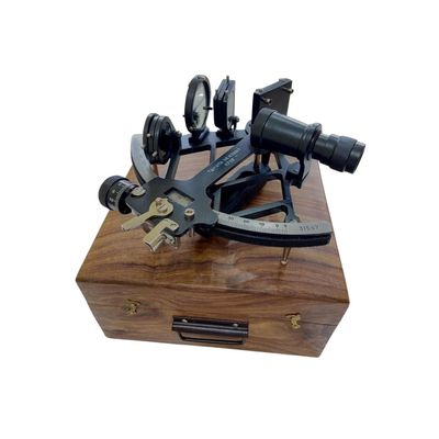 9 Inch Tamaya 1712 Sextant Instrument | Solid Aluminum Black Nautical Sextant for Celestial Navigation & Ship Positioning | Fully Functional Marine Navigation Tool with Anchor Wooden Box.