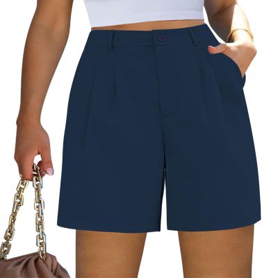 Luvamia High Rise Dressy Womens Plus Size High Waisted Shorts - Baggy Navy Blue Size XX-Large 20 22