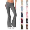 Flare Fold Over Yoga Pants for Women Tummy Control Cotton Leggings Y2k Low Rise Wide Leg Sweatpants Workout Gym Flared Leggings Bell Bottoms Cute Stretch Skinny Flare Pants Teen Girls Y2k Clothes view 1