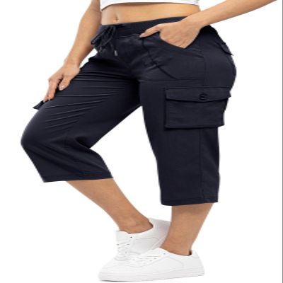 Rdruko Women's Cargo Capris Pants Lightweight Quick Dry Hiking Summer Casual Travel Pants with Pockets,Navy, US XXL