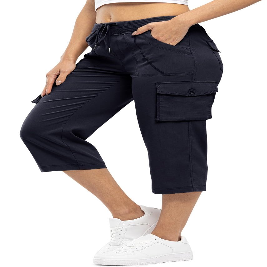 Rdruko Women's Cargo Capris Pants Lightweight Quick Dry Hiking Summer Casual Travel Pants with Pockets,Navy, US XXL