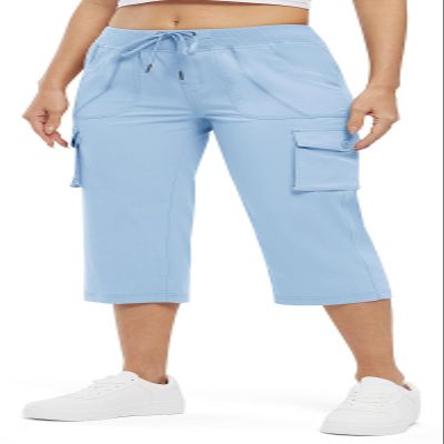 Rdruko Capris for Women with Pockets Summer Hiking Pants Light Blue S