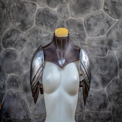 ARTIZANSTORE Medieval Steel Pauldrons with Leather Gorget Princess Armor Costume - Cosplay - LARP - Renaissance Halloween Costume