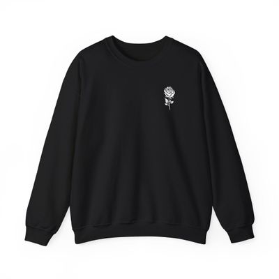 Rugged Rose: Men's Classic Crewneck with Floral Touch XL/Black