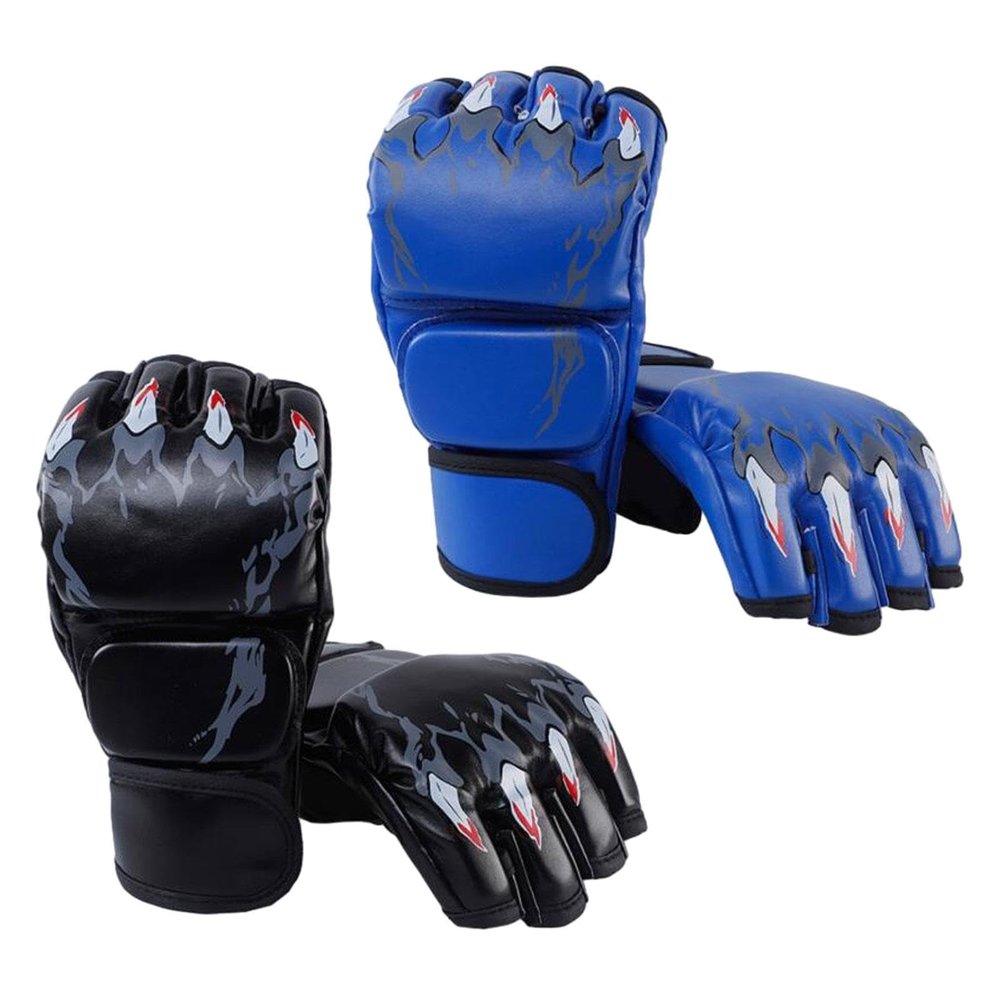 2 Pairs MMA Gloves Martial Arts Bag Gloves Boxing Fight Gloves Kickboxing Gloves for Sparring, Black and Blue