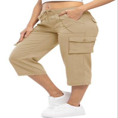 Rdruko Women's Cargo Capris Pants Lightweight Quick Dry Hiking Summer Casual Travel Pants with Pockets,Khaki, US XXL
