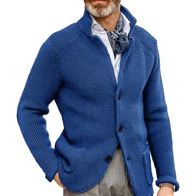 Men's Slim Knitted Button Sweater Solid Color Cardigan Plus Size Tops Casual Fashion Sweatshirt with Pockets (XX-Large,Blue 2)