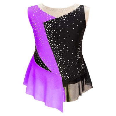 YOOJOO Girls' Sleeveless Ice Skating Dress Shiny Rhinestone Rhythmic Gymnastics Leotard Competition Figure Skating Costume G2210Purple 6 Years