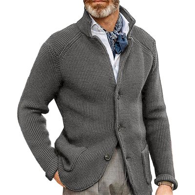 Men's Slim Knitted Button Sweater Solid Color Cardigan Plus Size Tops Casual Fashion Sweatshirt with Pockets (Medium,Grey)