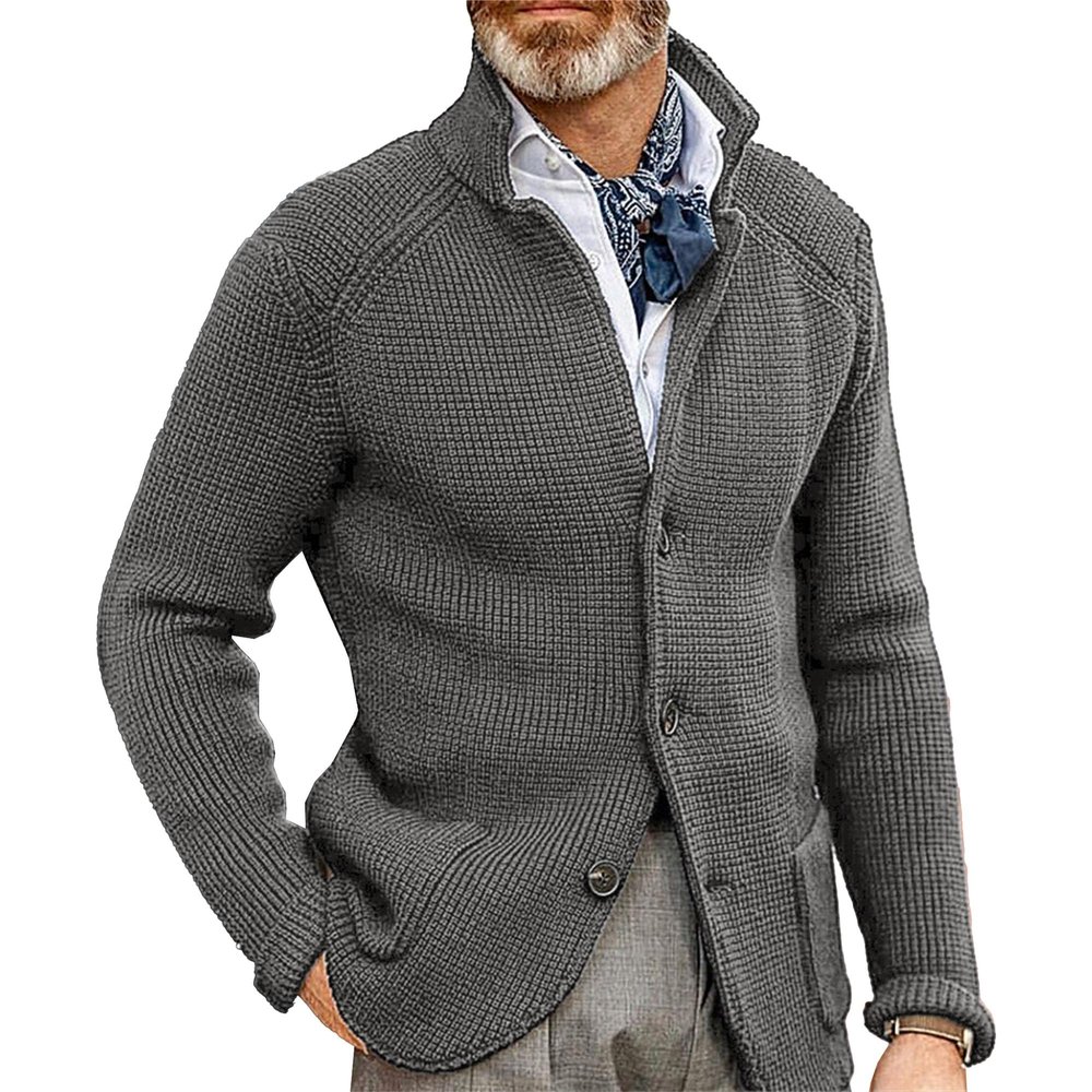 Men's Slim Knitted Button Sweater Solid Color Cardigan Plus Size Tops Casual Fashion Sweatshirt with Pockets (Medium,Grey)