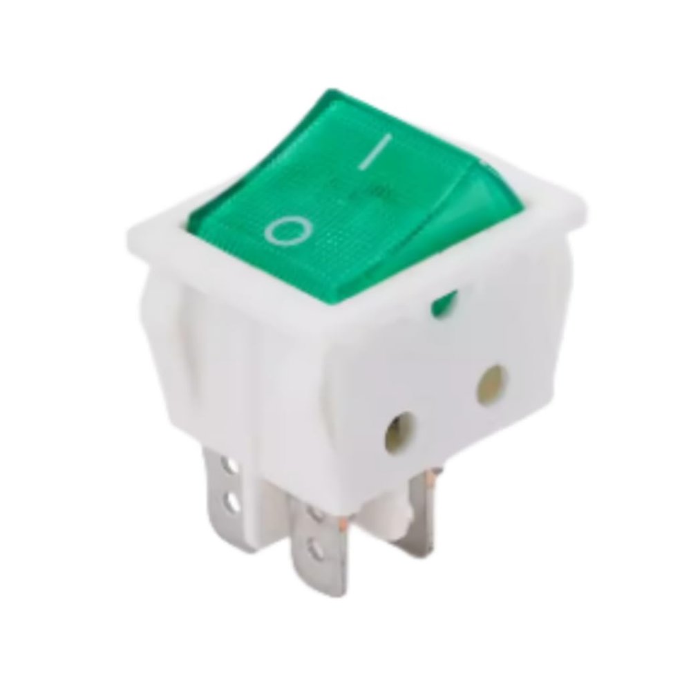 (10pcs) Boat Switch KCD4 4-pin 2-Speed Power Rocker Boat Switch 250V 30A High Current Power Push Button Switch (Green Light on White Background)