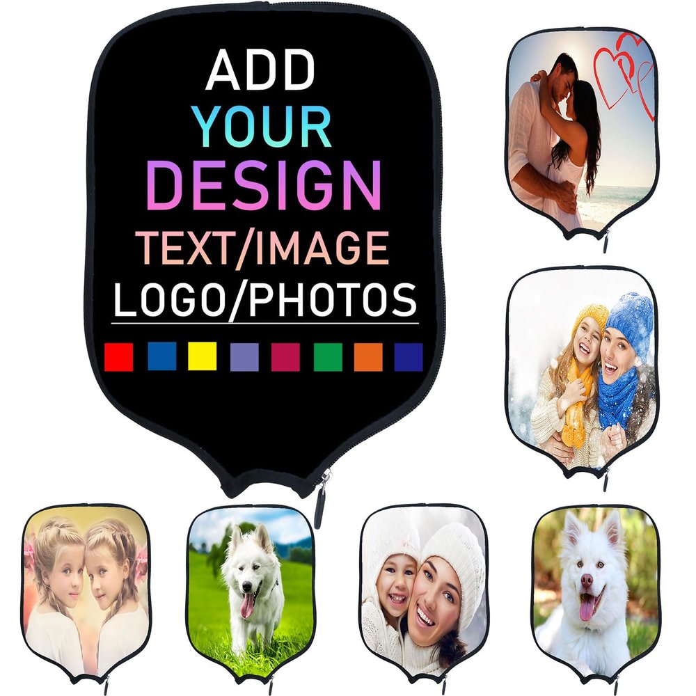 Custom Pickle Ball Paddles Protection Personalized Pickle Balls Racquet Cover with Your Design Photo Logo Text, Fits Most Rackets, Great Gifts to Family/Friend/Lovers, 8.6x11.8 Inches, Black