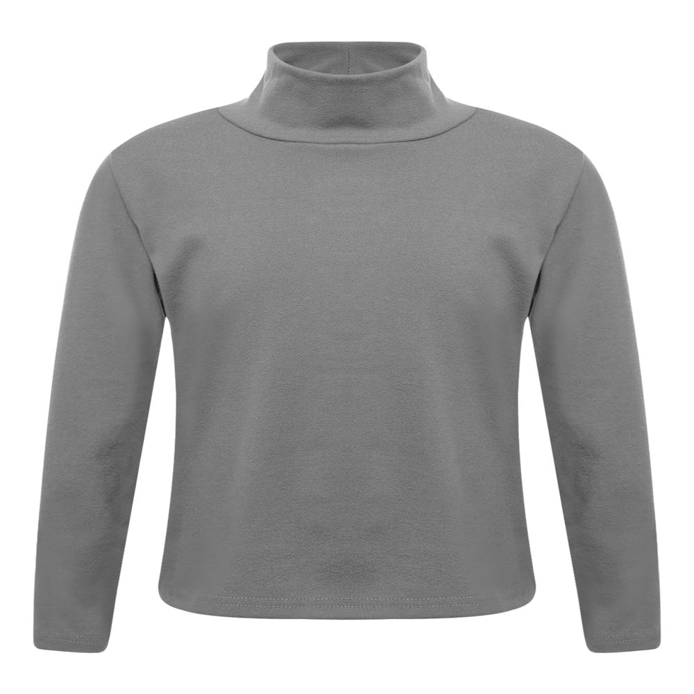 Yhong Kids Boys Girls Turtleneck Thermal Underwear Tops Basic Solid Color Long Sleeves Cotton T-Shirts Undershirts Dark Gray E 5-6 Years