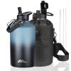 StarSpeed One Gallon Insulated Water Bottle with Straws & 2 Lids, 128oz Stainless Steel Double Walled Vacuum Water Jug, Large Wide Mouth with Paracord Handle for Gym Camping Hiking, Indigo Black view 1
