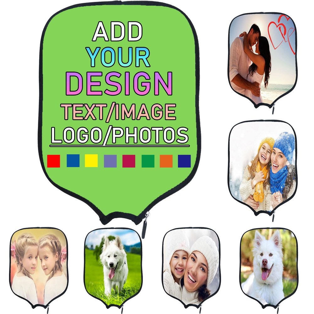 Custom Pickle Ball Paddles Cover with Your Image Photo Text or Logo, Personalized Paddles Covers Sleeves, Fits Most Rackets, 8.6 x 11.8 inch, Fluorescent Green