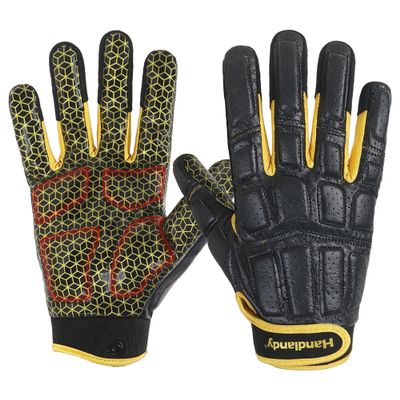 HANDLANDY Lineman Gloves for Men, Grippy Padded Offensive Football Gloves for Adult (Black, Large)