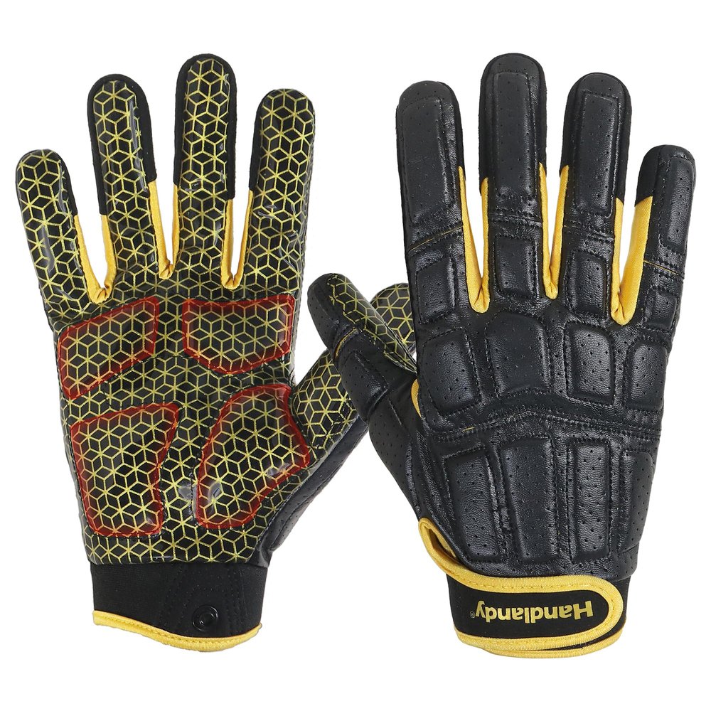 HANDLANDY Lineman Gloves for Men, Grippy Padded Offensive Football Gloves for Adult (Black, Large)
