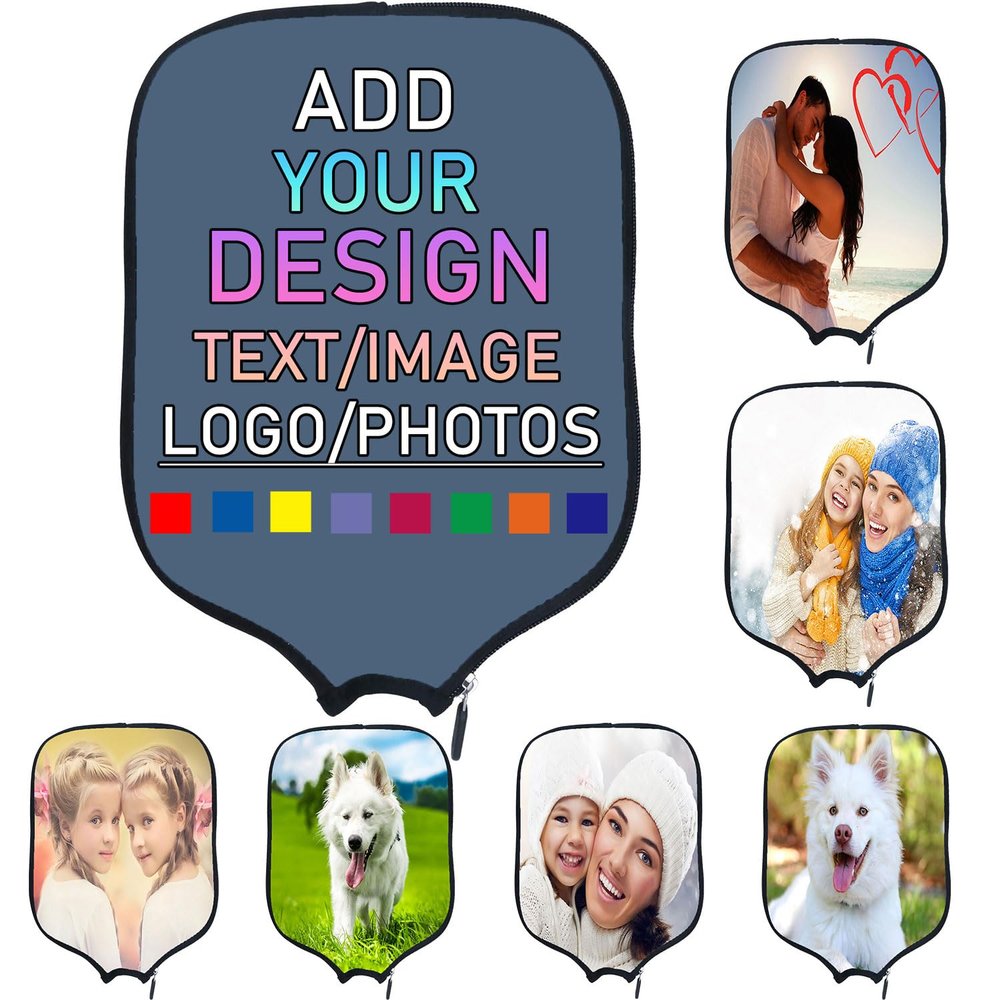 Custom Padded Pickleballs Paddle Cover with Personalized Image Text Pictures or Logo, Neoprene Cover Paddle Case Rackets Cover, Fits Most Paddle, 8.6x11.8 Inches, Dusty Blue