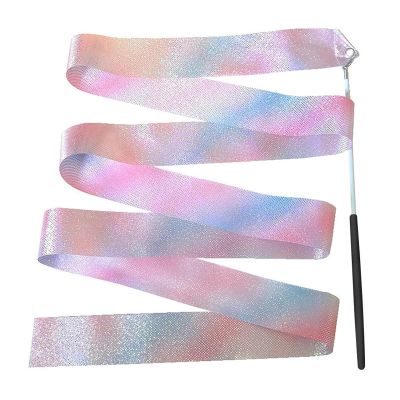 1/2pcs 2M/4M Art Gymnastics Ballet Dance Ribbon Twirling Stick Flashing Glitter Sport Strip Stage Show Prop (Color : 1pc A-Black Handle, Size : 4M)