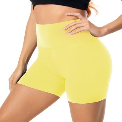 FULLSOFT High Waisted Biker Shorts for Women-5" Tummy Control Fitness Athletic Workout Running Yoga Gym Exercise Booty Shorts Leggings for Women Outfits Sales (Lemon Yellow,Small-Medium)
