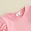 Ursobutegl Toddler Baby Girls Summer Outfits Ruffle Short Sleeve T-shirt Top Elastic Waist Shorts 2pcs Infant Clothes Set (Pink, 12-18 Months) view 4