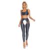 Agoky Womens 2pcs Crotchless Leggings Yoga Workout with Crop Vest Tops Ice Silky Nylon Tracksuit Dark Grey X-Large view 1