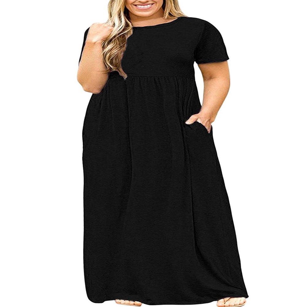 Halife Womens Plus Size Dresses Long Summer Casual Black Dress with Pockets 3X Funeral Church
