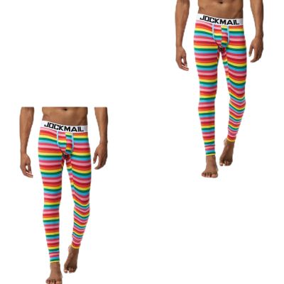 JOCKMAIL Long Johns Pants Men Thermal Underwear Cotton Printed Mens Thermal Underwear Sleeping Bottoms Leggings Pant (Large,LS-1106-Red-2Pack)