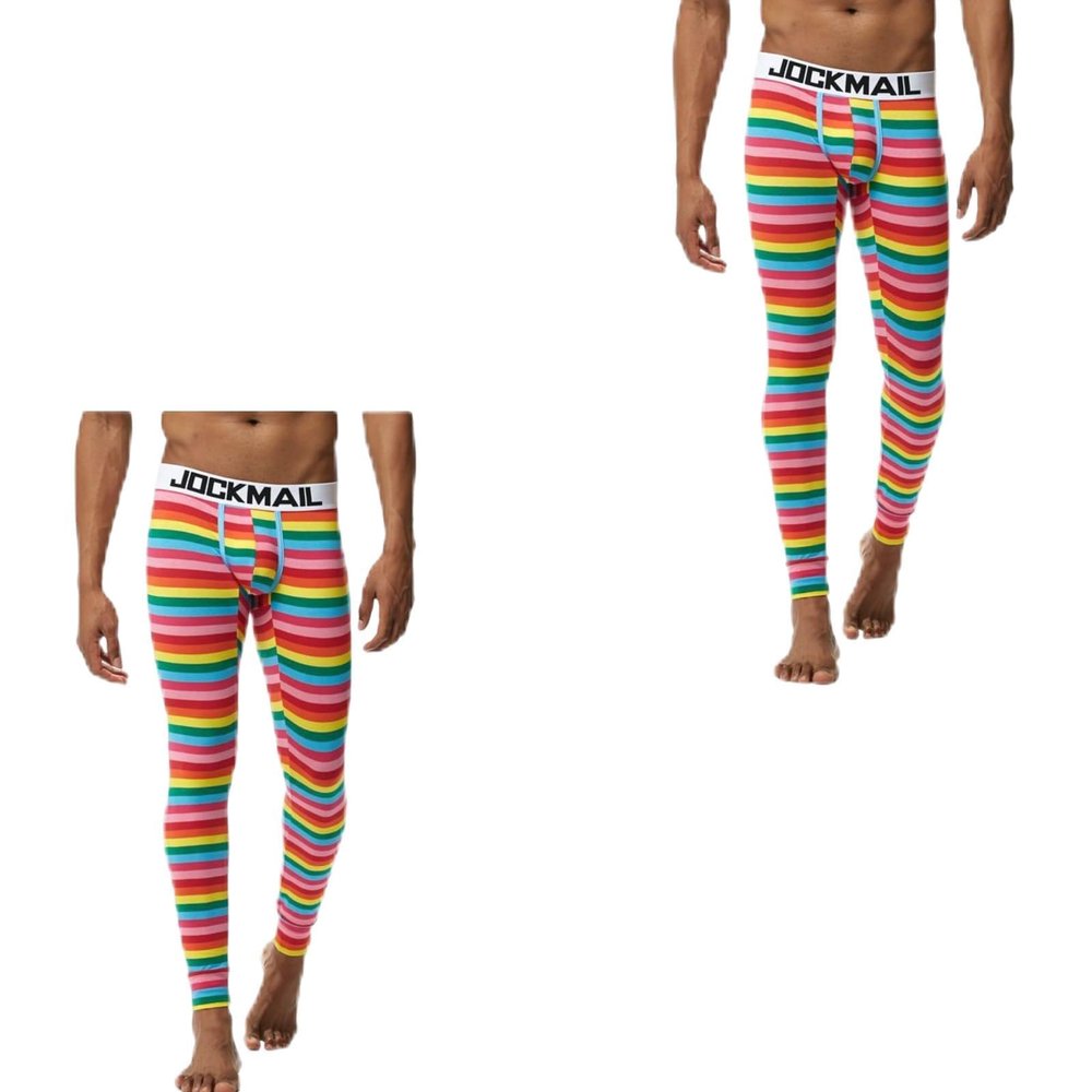 JOCKMAIL Long Johns Pants Men Thermal Underwear Cotton Printed Mens Thermal Underwear Sleeping Bottoms Leggings Pant (Large,LS-1106-Red-2Pack)