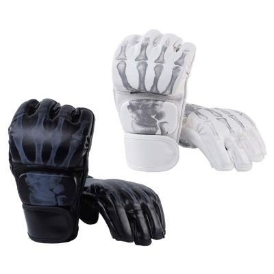 2 Pairs MMA Gloves, Grappling & Sparring Gloves for Men and Women, PU Leather Fighting Glove, Heavy Bag Gloves, Black and White