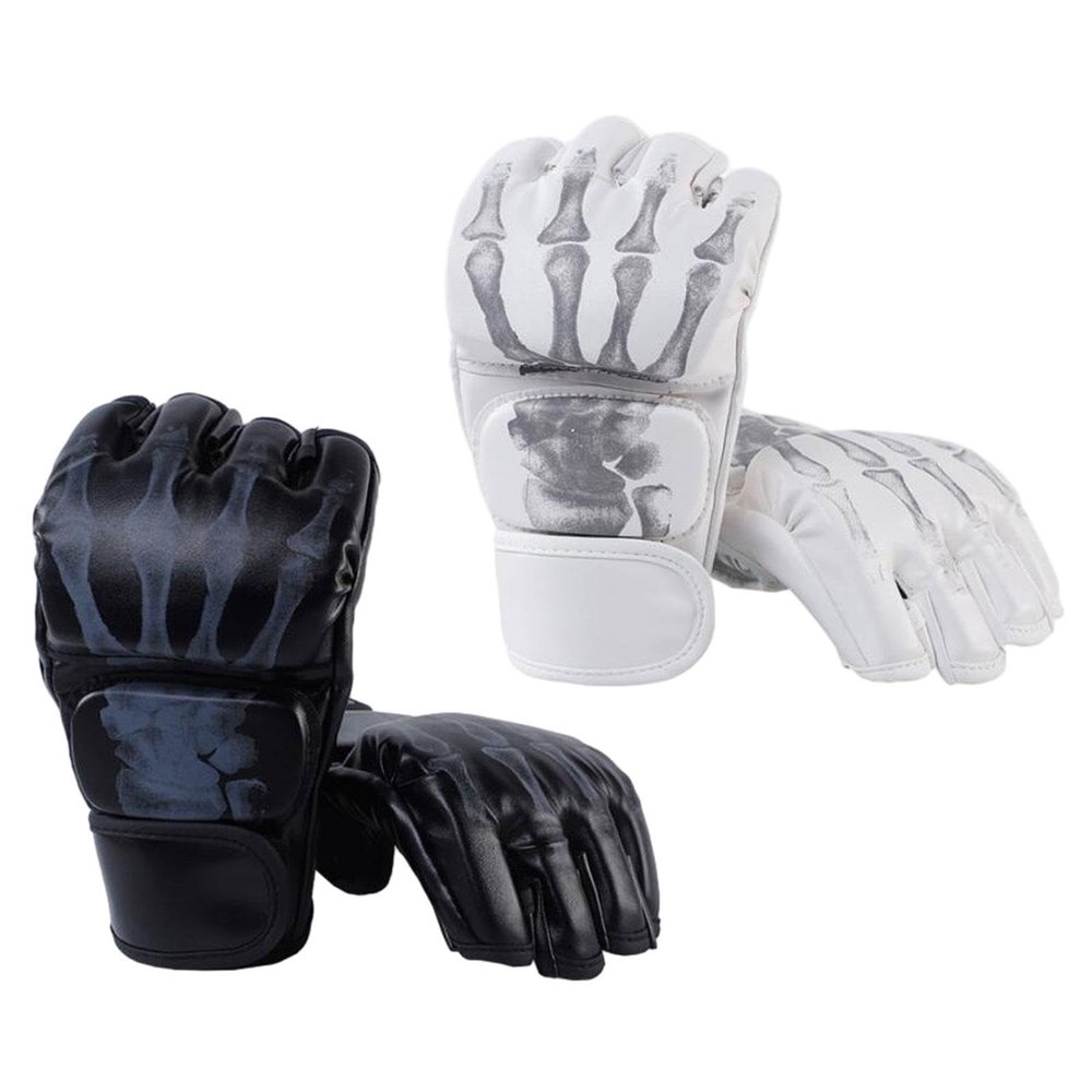 2 Pairs MMA Gloves, Grappling & Sparring Gloves for Men and Women, PU Leather Fighting Glove, Heavy Bag Gloves, Black and White