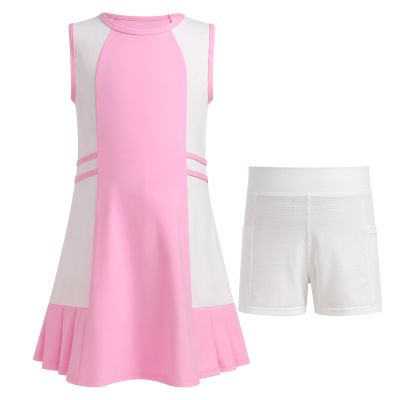 ABOCIW Girls Tennis Dress with Shorts Golf Outfit Sleeveless Tank Top Workout Athletic Dresses School Sports Pleated Dresses #2 Pink 8-9 Years